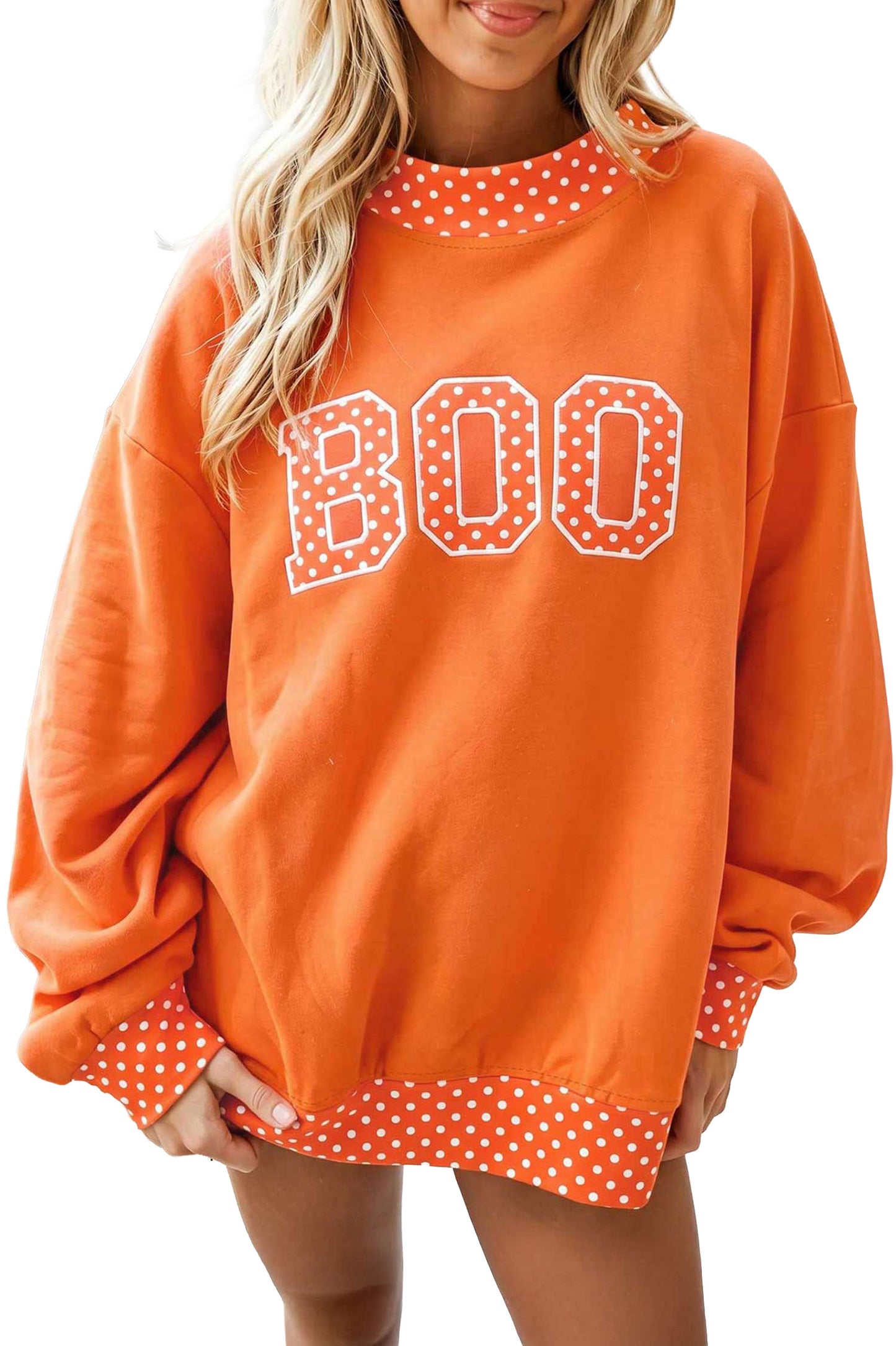 Polka Dot Letter Print Contrast Trim Mock Neck Sweatshirt