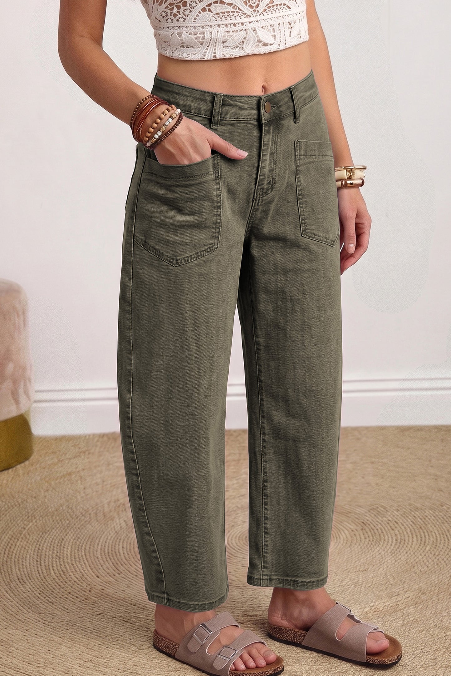 Front Pocket Ankle-length Barrel Jeans