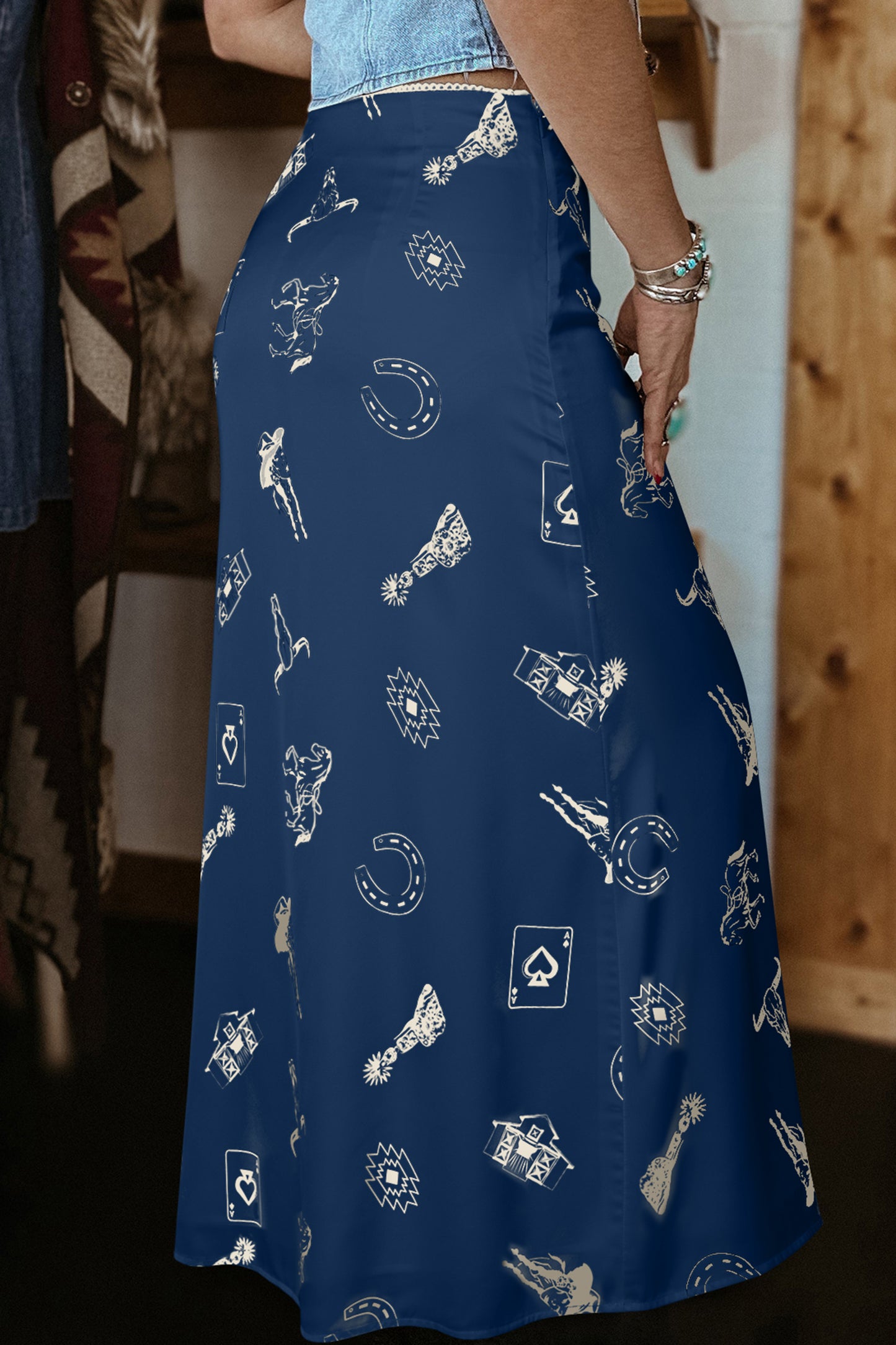 Western Satin Long Skirt