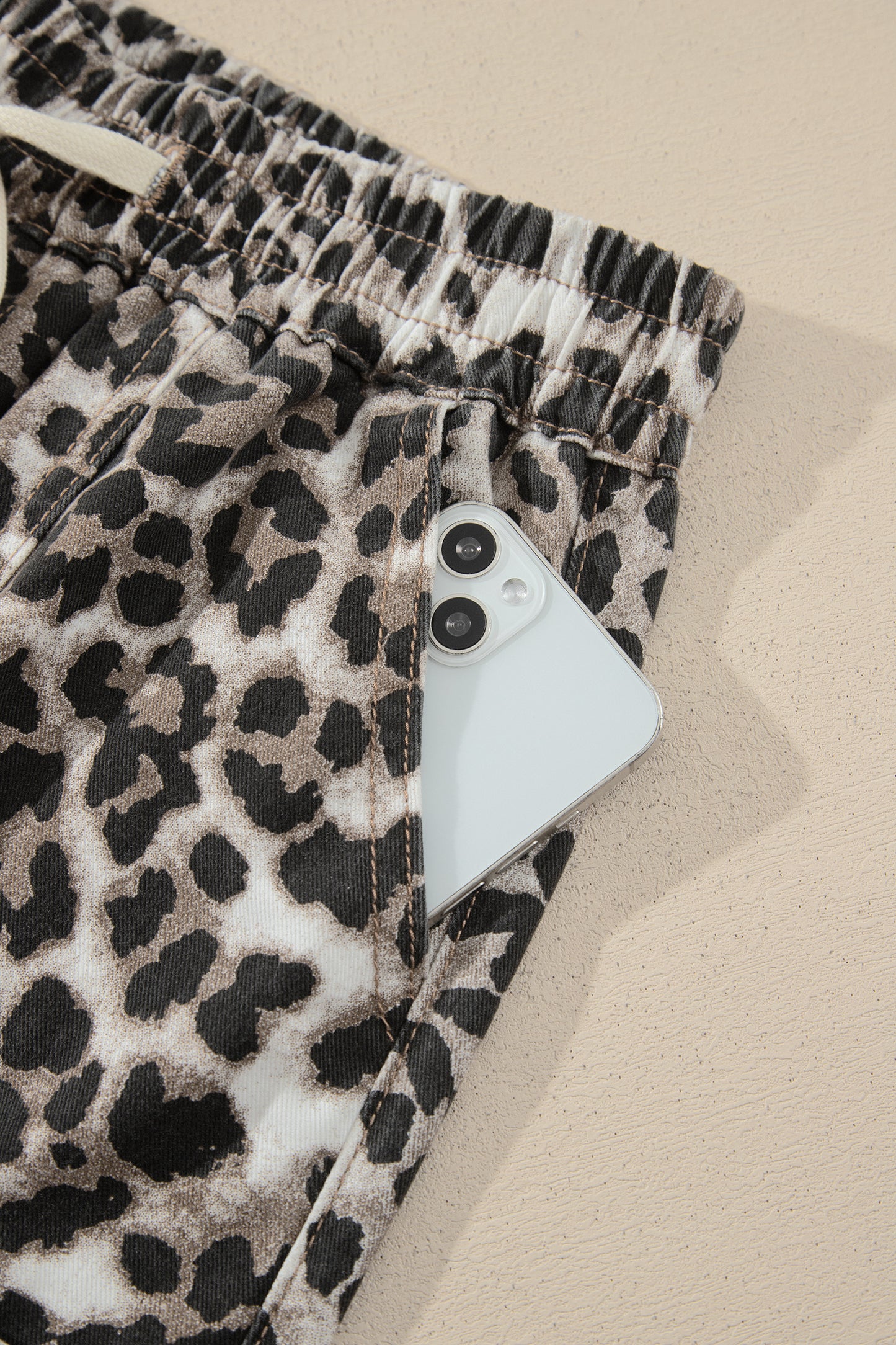 Leopard Print Drawstring Jogger Jeans