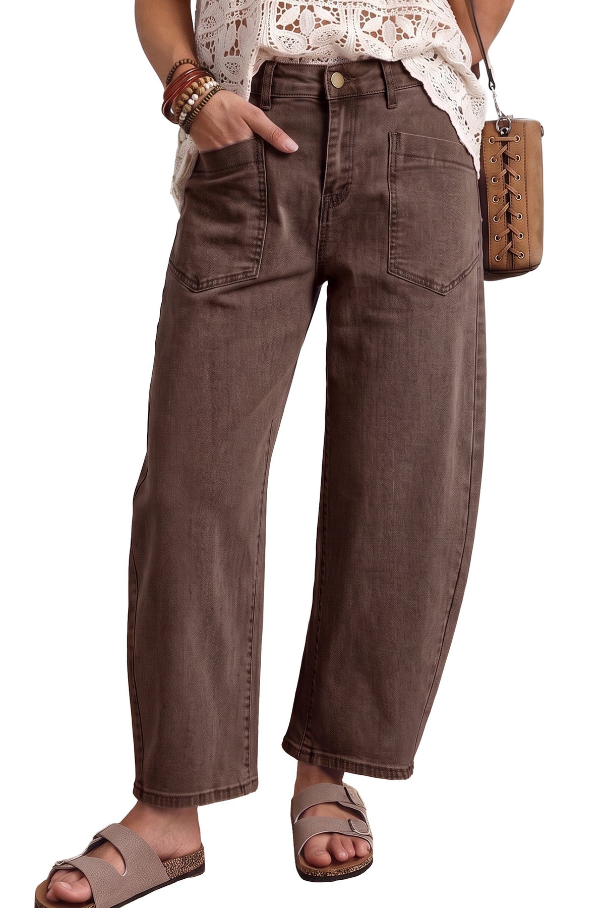 Front Pocket Ankle-length Barrel Jeans