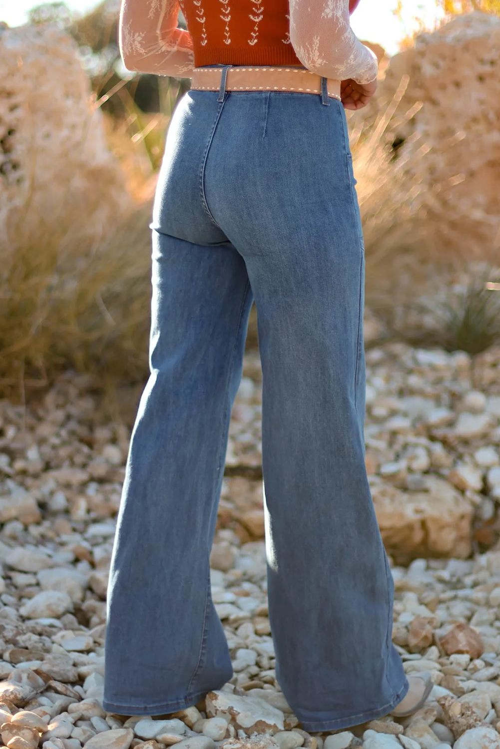 Multi Buttons High Waist Wide Leg Jeans