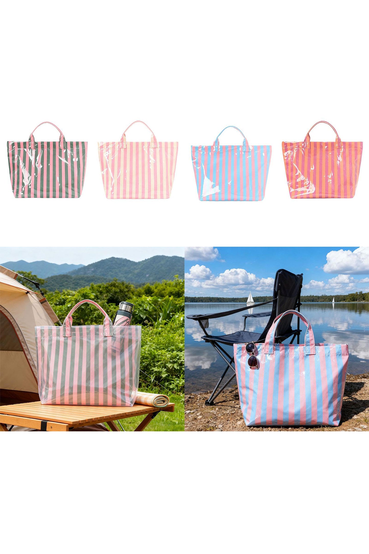 Color black Glossy Striped Vinyl Large Tote Bag (Color Varied)