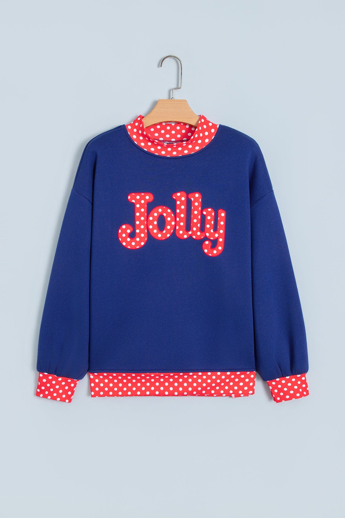 Polka Dot Letter Print Contrast Trim Mock Neck Sweatshirt