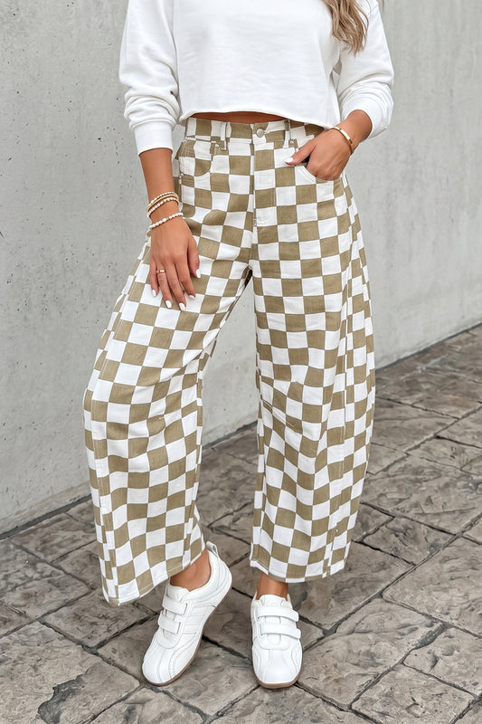 Checkered Denim Barrel Pants