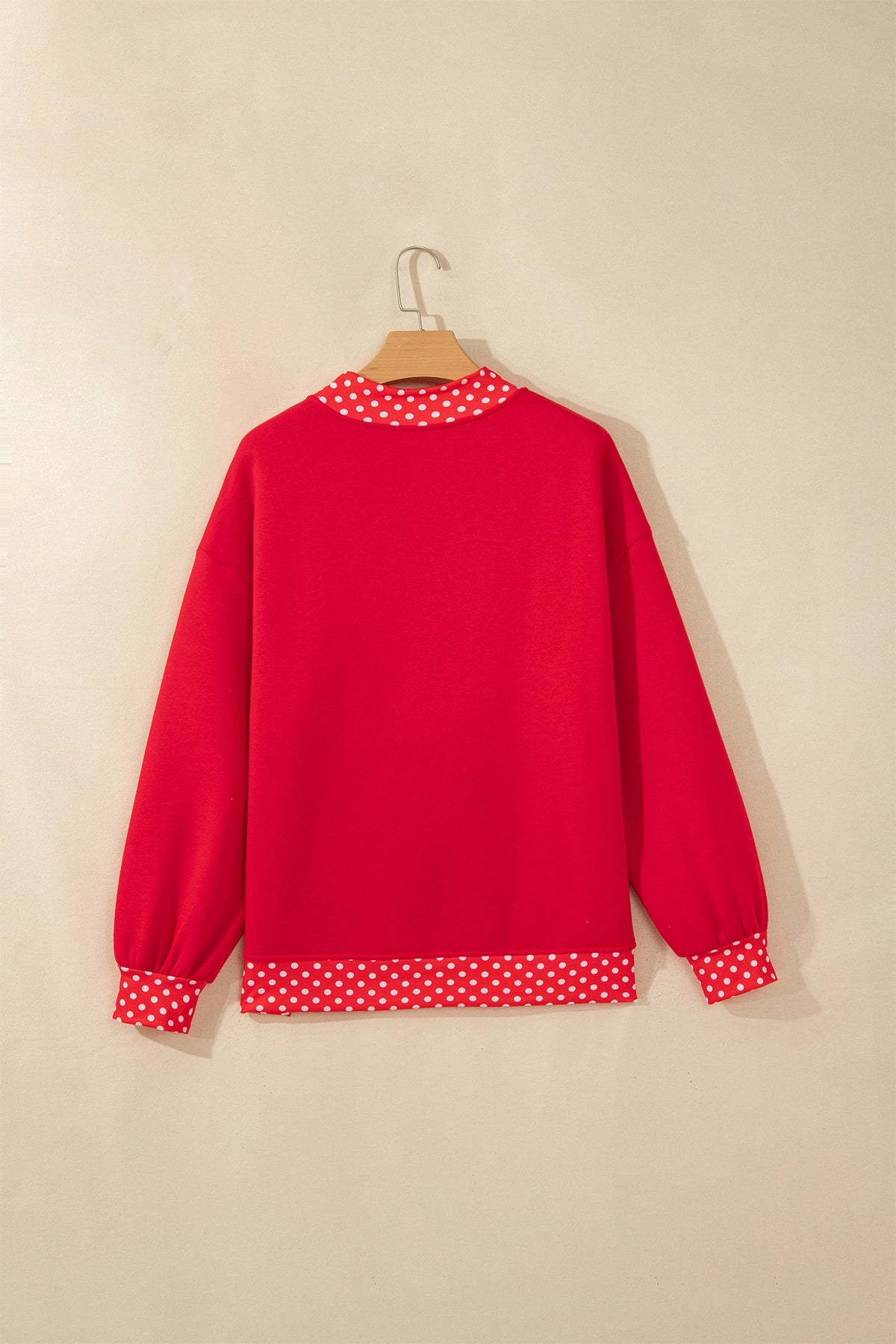Polka Dot Letter Print Contrast Trim Mock Neck Sweatshirt