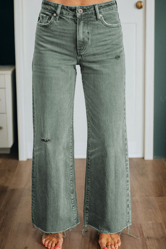 Distressed Raw Edge Wide Leg Jeans
