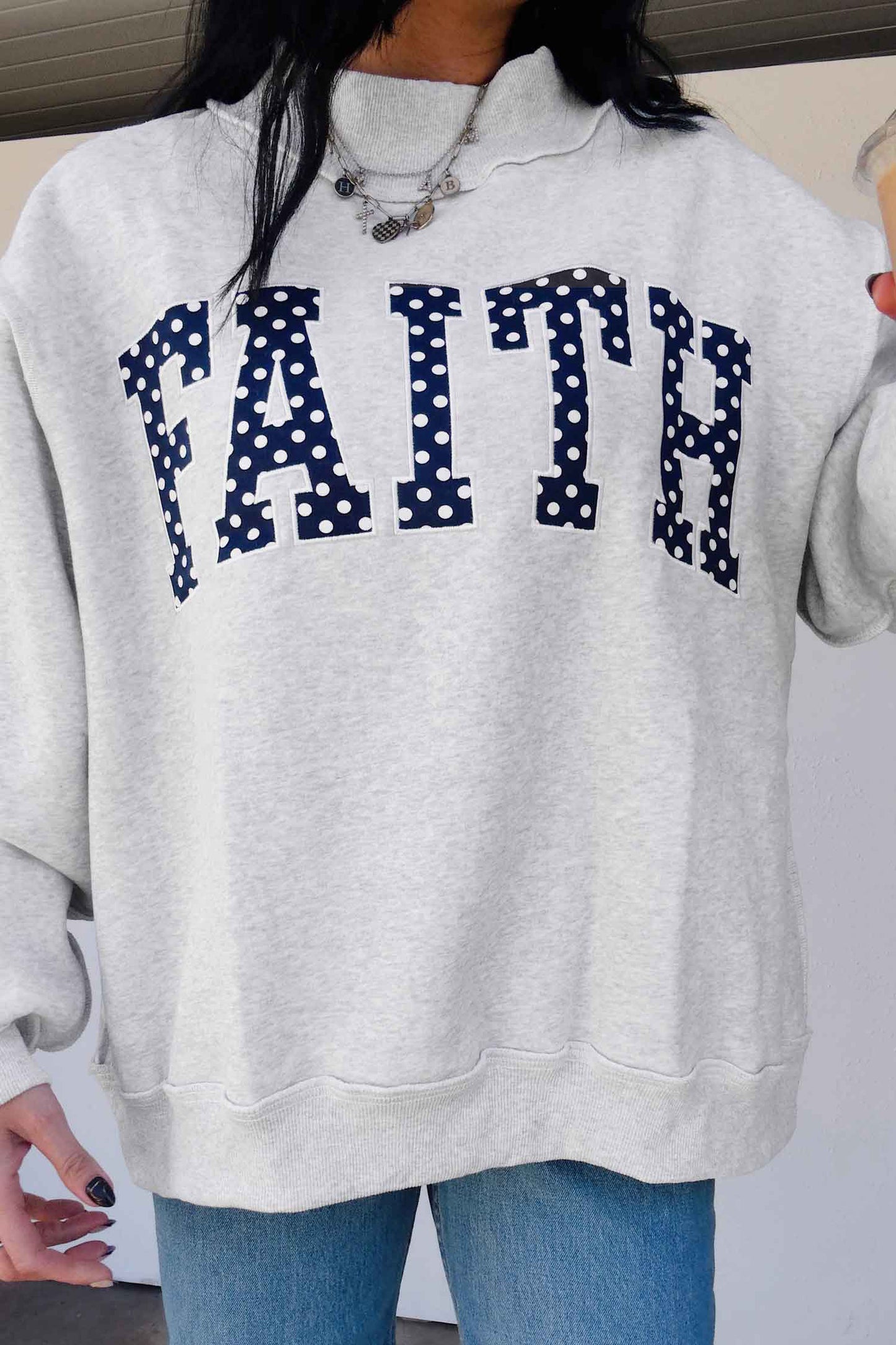 High Neck Polka Dot Baggy Sweatshirt