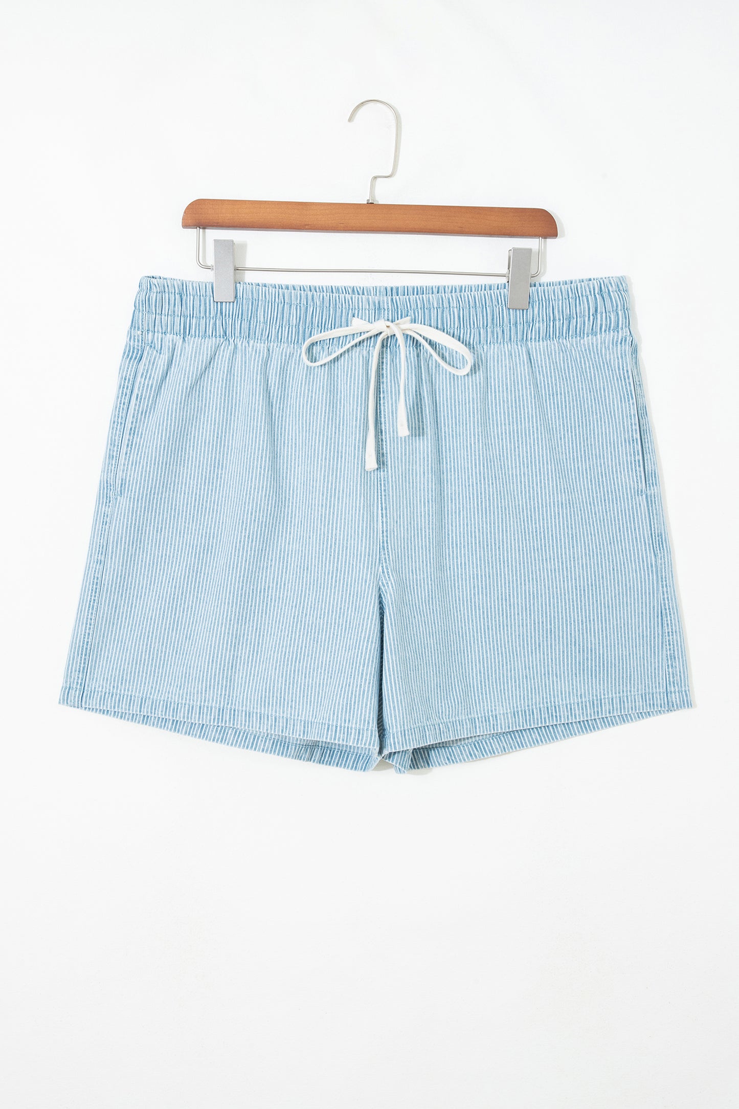 Stripe Plus Size Contrast Drawstring Elastic Waist Denim Shorts