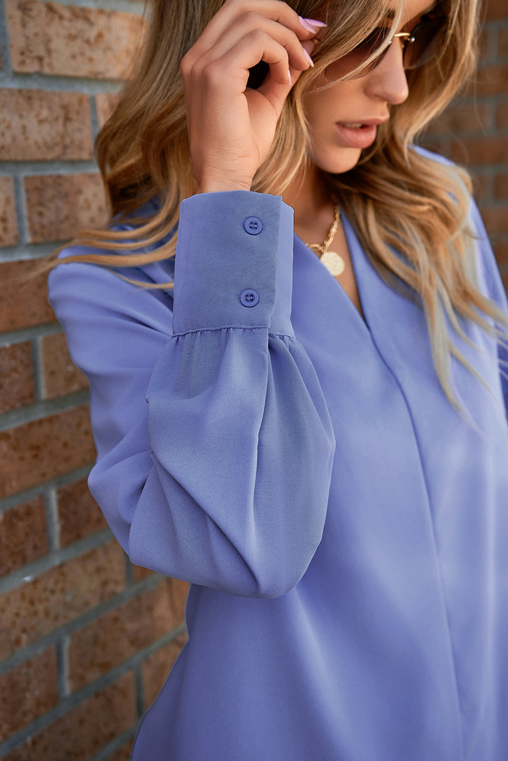 V Neck Long Sleeve Blouse